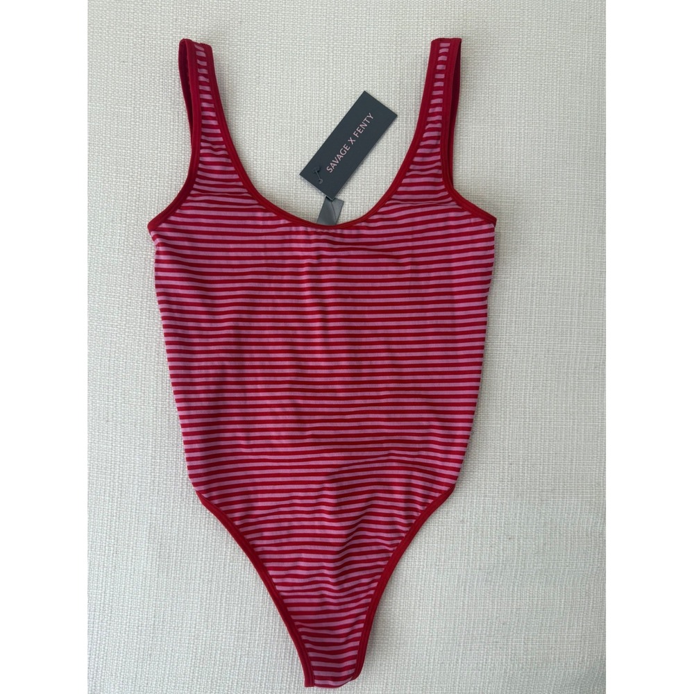 Savage X Fenty Bodysuit Womens M Striped Scoop Neck Sleeveless NWT
